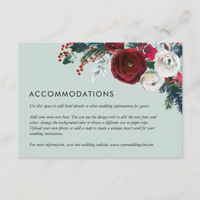 Holiday Floral Winter Wedding Details Insert Card (Front)