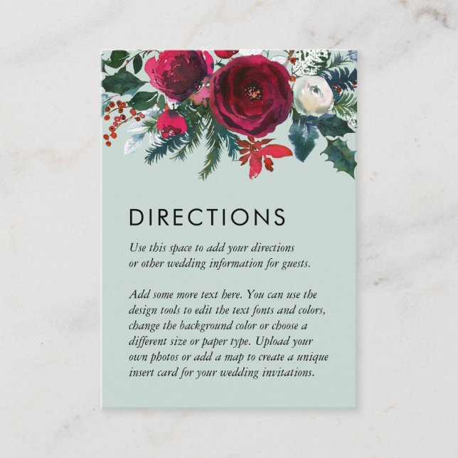 Holiday Floral Winter Wedding Directions Insert (Front)