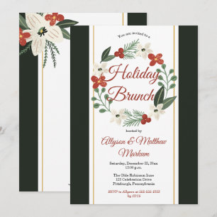 Holiday Floral Wreath Christmas Holiday Brunch Invitation