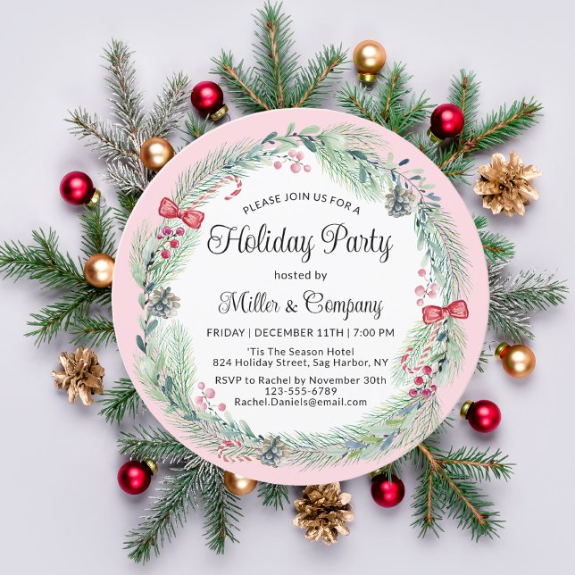 Holiday Floral Wreath Corporate Christmas Party Invitation (Creator Uploaded)