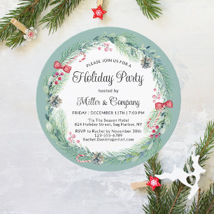 Holiday Floral Wreath Corporate Christmas Party Invitation