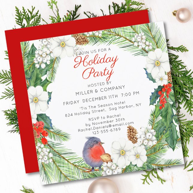 Holiday Floral Wreath Corporate Christmas Party Invitation (Creator Uploaded)