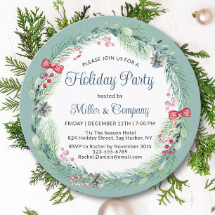 Holiday Floral Wreath Corporate Christmas Party Invitation