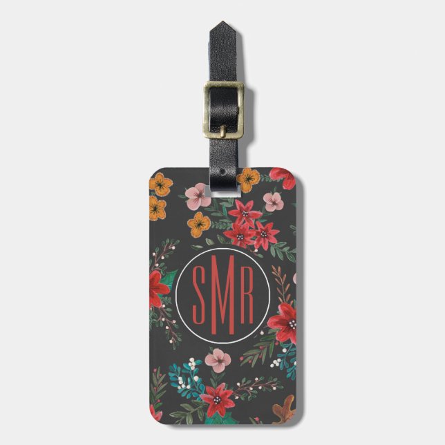 Holiday | Flowers Floral | Monogram | Luggage Tag (Front Vertical)