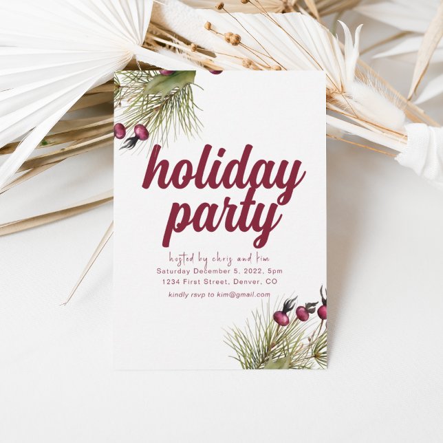Holiday Flowers Greens Holiday Party Invitation (Creator Uploaded)