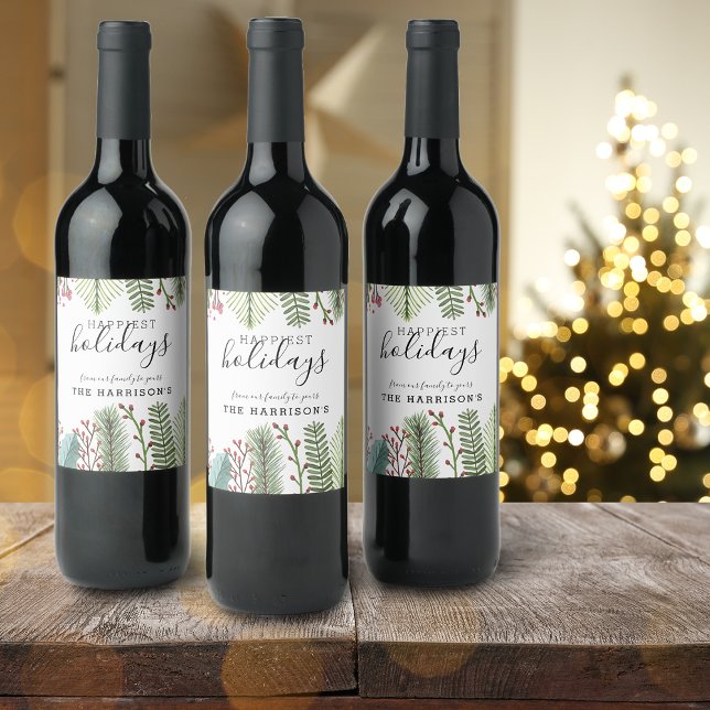 Holiday Foliage Christmas Personalised Wine Label (Holiday Foliage Christmas Personalized Wine Label)