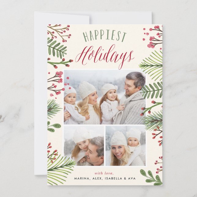 Holiday Foliage | Christmas Photo Collage Card (Front)