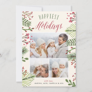Holiday Foliage Christmas Photo Collage Card