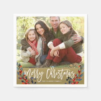 Holiday Foliage Gold Christmas Photo Holiday Napkin