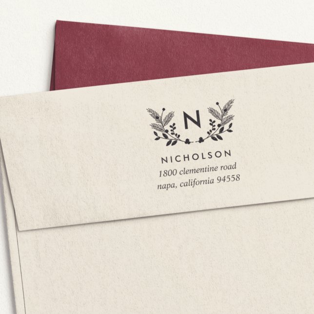 Holiday Foliage Monogram Return Address Self-inking Stamp (Creator Uploaded)