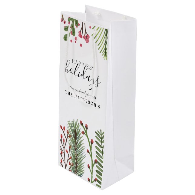Holiday Foliage Personalised Wine Gift Bag (Front Angled)