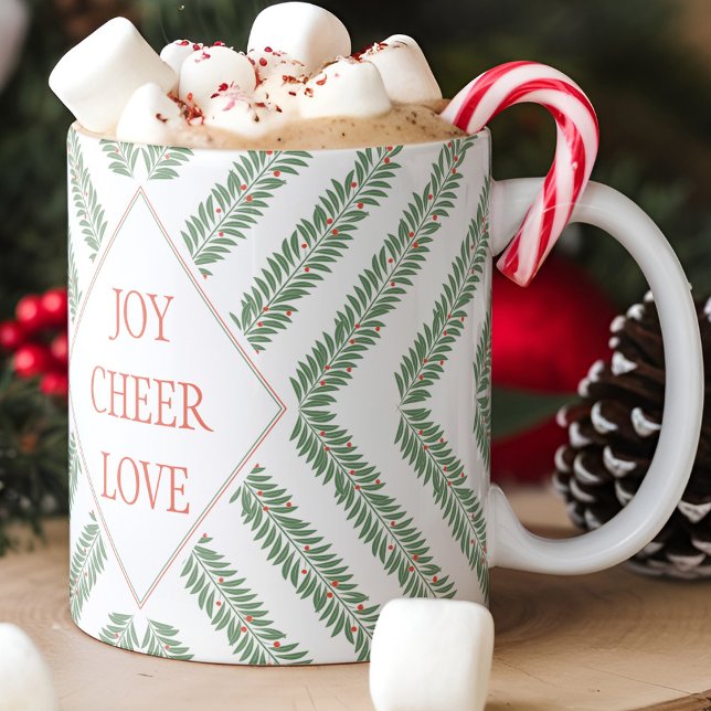 Holiday Foliage Quadrant White and Green Mug (festive holiday mug)