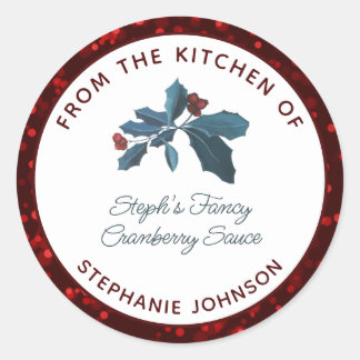 Holiday Food Gift From the Kitchen of Red Bokeh Classic Round Sticker