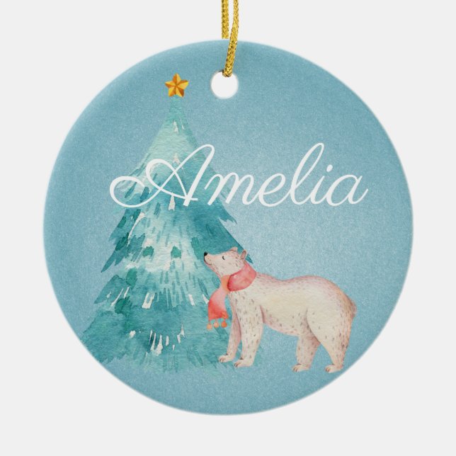 Holiday Forest Scene Personalised Ceramic Tree Decoration (Front)