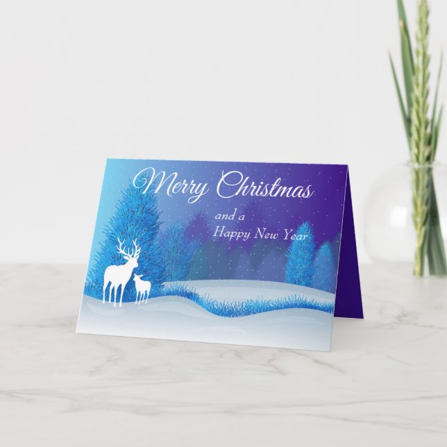 Holiday Forest with Reindeer Holiday Card (Front)