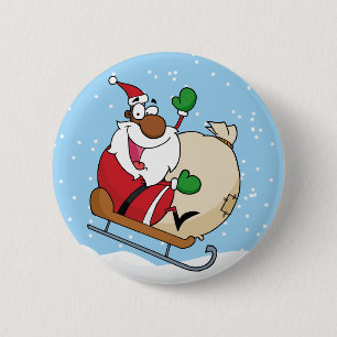Holiday Fun Black Santa Claus Riding Sled 6 Cm Round Badge