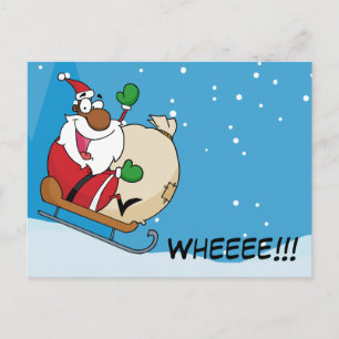 Holiday Fun Black Santa Claus Riding Sled Postcard