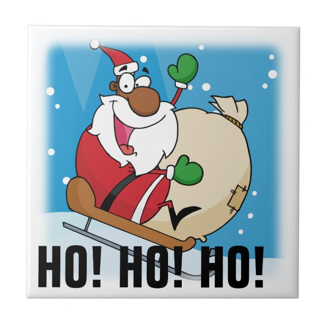 Holiday Fun Black Santa Claus Riding Sled Tile (Front)