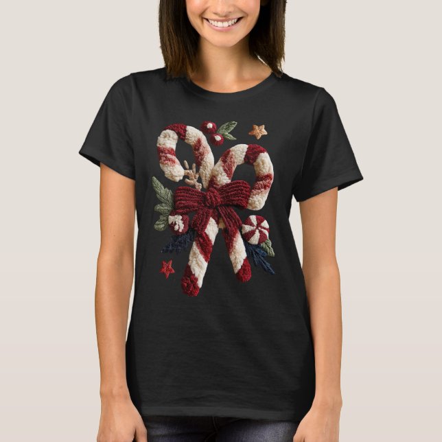 Holiday Fun - Candy Canes Faux Yarn T-Shirt (Front)