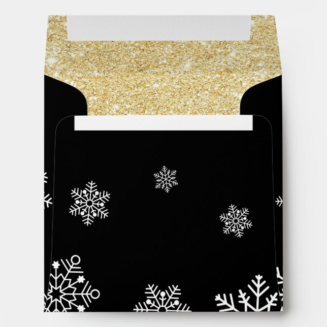 Holiday Gala Black & Gold Snowflakes Envelope (Back (Bottom))