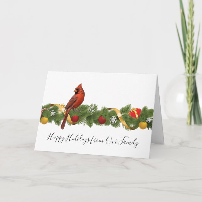 Holiday Garland And Cardinal Folded Greeting Card (Front)