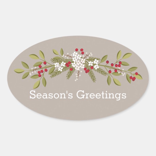 Holiday Garland Christmas Season's Greetings Oval Sticker (Front)