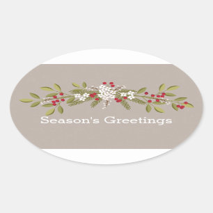 Holiday Garland Christmas Season's Greetings Oval Sticker