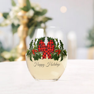 Holiday Garland Stemless Wine Glass