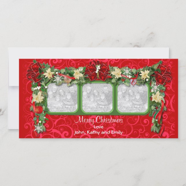 Holiday Garland Triple Photo Card (Front)