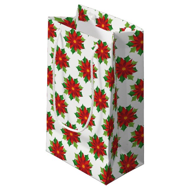 Holiday Gift Bag-Poinsettias Small Gift Bag (Front Angled)