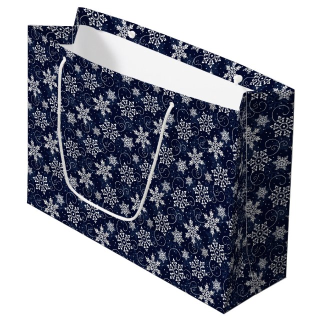Holiday Gift Bag-Snowflakes Large Gift Bag (Front Angled)