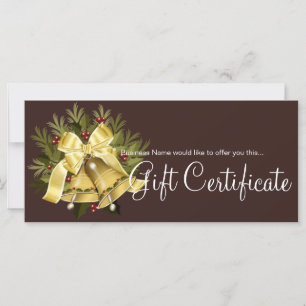 Holiday Gift Certificate Deep Gold Christmas Bells