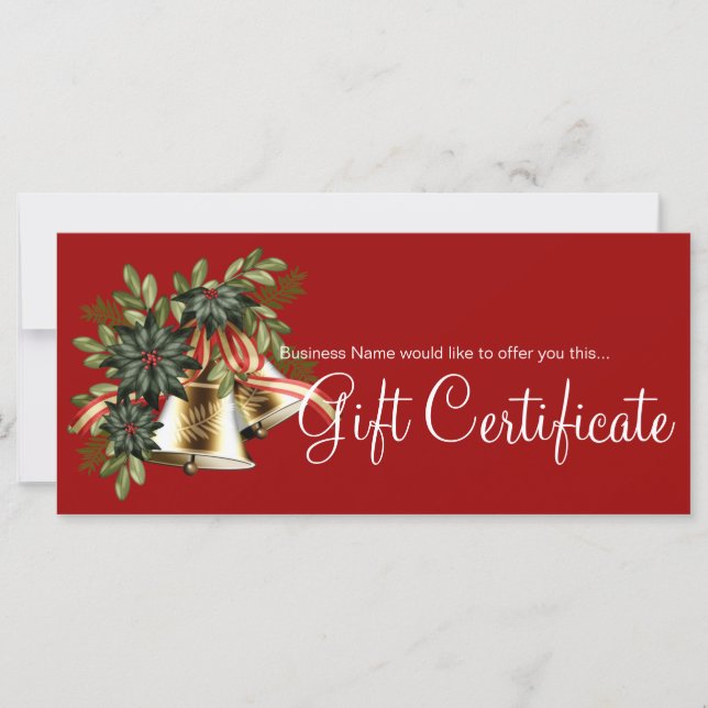 Holiday Gift Certificate Golden Christmas Bells (Front)