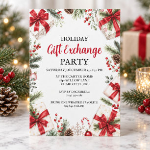 Holiday Gift Exchange Party Red Bow Christmas Invitation