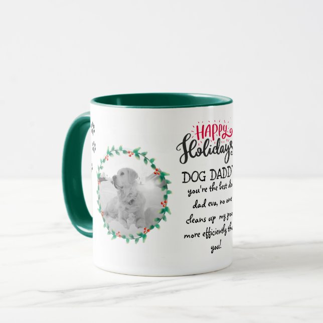 Holiday Gift for DOG Mummy or Daddy add 2 x PHOTOS Mug (Front Left)