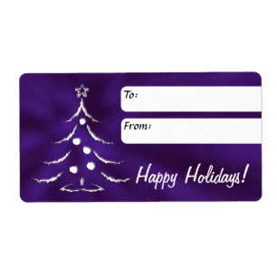 Holiday Gift Label, Christmas Tree, Purple