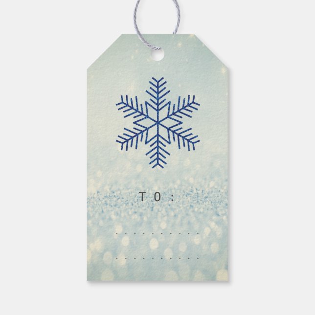 Holiday Gift Tag Glitter Navy Silver Snowflakes (Back)