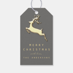 Holiday Gift Tag Graphite Grey Gold Reindeer LUX