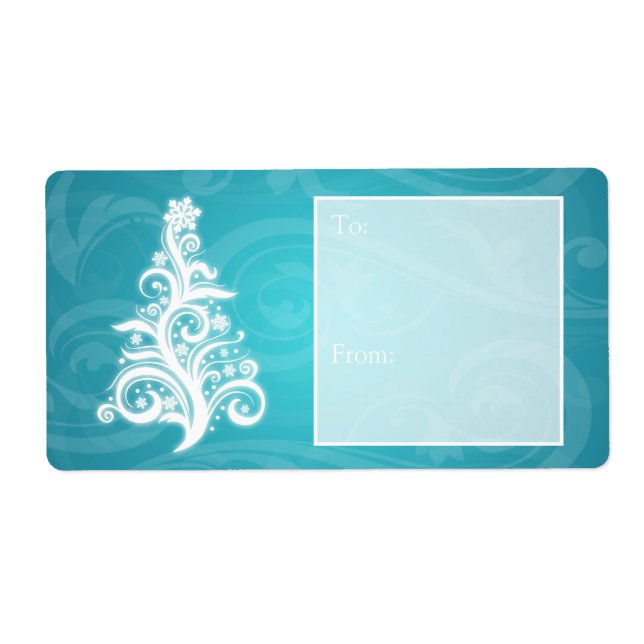 Holiday Gift Tag Swirly Christmas Tree Blue (Front)