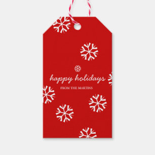 Holiday Gift Tags - happy holidays Snowflakes red