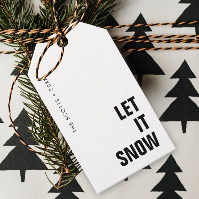 Holiday Gift Tags | Let It Snow Minimal Christmas (“Let It Snow” gift tags by Guava, featuring modern black typography on crisp white background)