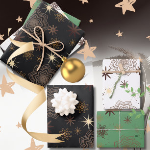 Holiday Gift Wrap Assortment - Modern Gold Pattern