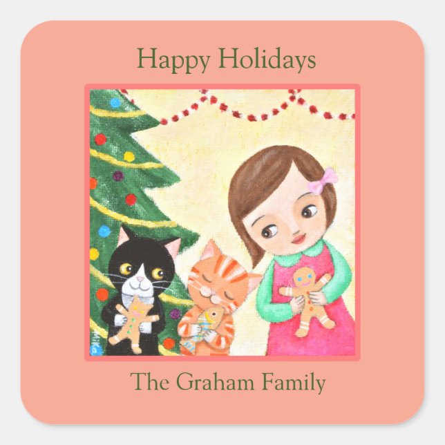 Holiday Gift Wrap Christmas Mailing Custom Name Square Sticker (Front)