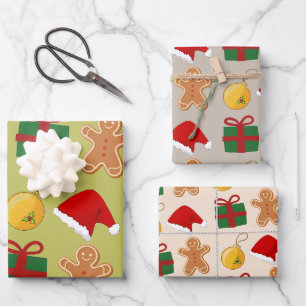 Holiday Gift Wrapping Paper Flat Sheet Set of 3