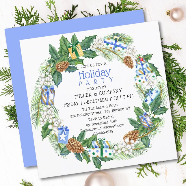 Holiday Gift Wreath Corporate Christmas Party Invitation (Creator Uploaded)