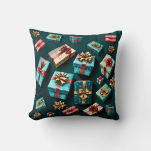 Holiday Gifts Stylish Wrap Gold Blue Red  Cushion