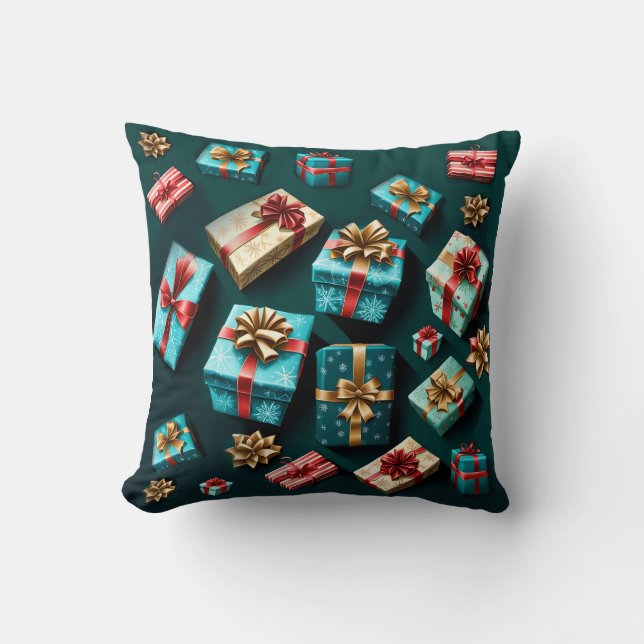 Holiday Gifts Stylish Wrap Gold Blue Red  Cushion (Front)