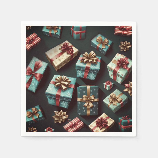 Holiday Gifts Stylish Wrap Gold Blue Red  Napkin (Front)