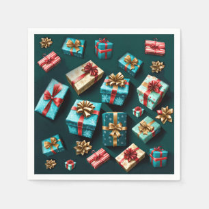 Holiday Gifts Stylish Wrap Gold Blue Red  Napkin