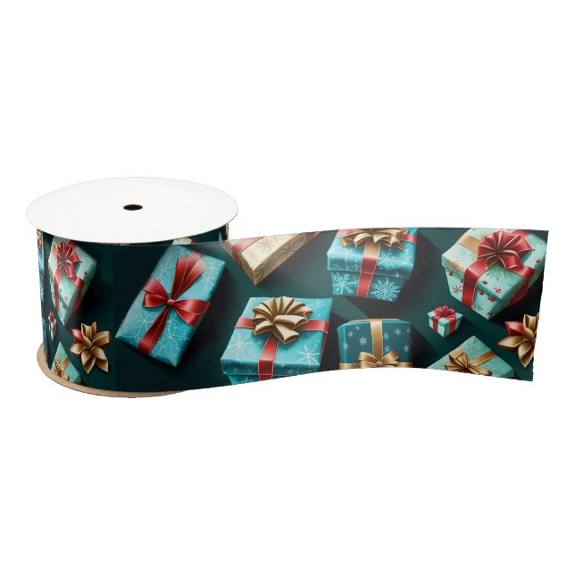 Holiday Gifts Stylish Wrap Gold Blue Red  Satin Ribbon (Spool)